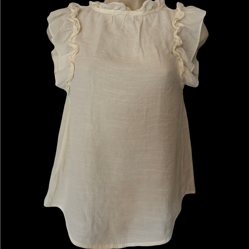 Mine Ivory Ruffle Sleeve Sheer Blouse